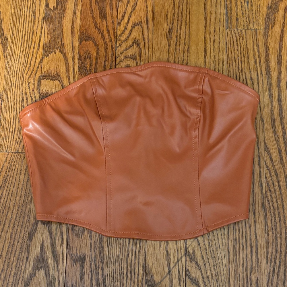 wild fable Faux Leather Strapless Crop Top in Rust